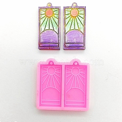 Rectangle with Sunrise Pendant Silicone Molds, Resin Casting Molds, for UV Resin & Epoxy Resin Jewelry Making, Hot Pink, 41.5x42x6mm, Hole: 2mm, Inner Diameter: 38x17.5mm(DIY-M034-11)