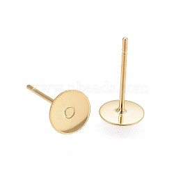 304 Stainless Steel Stud Earring Findings, Ion Plating(IP), Flat Round, Real 18K Gold Plated, 6x0.3mm, Pin: 0.7mm(STAS-H436-24G02-6mm)