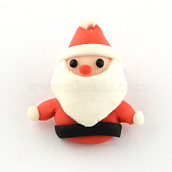Handmade Christmas Santa Claus Polymer Clay Pendants, Red, 29x26x8mm, Hole: 1mm(CLAY-R060-33)
