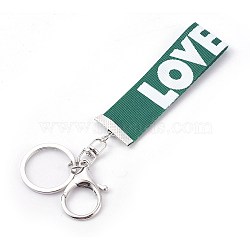 Nylon Keychain, with Alloy Lobster Claw Clasps, Iron Key Ring and Chain, Platinum, Green, 144~153mm(KEYC-L018-J10-P)