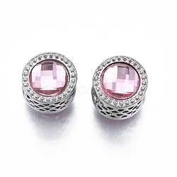 Rack Plating Alloy European Beads, with Resin, Large Hole Beads, Cadmium Free & Lead Free, Column, Platinum, Pink, 12x11.5mm, Hole: 5.5mm(MPDL-N039-195A)