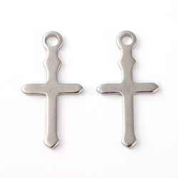 Tarnish Resistant 201 Stainless Steel Pendants, Cross, Stainless Steel Color, 24x12x1mm, Hole: 2mm(STAS-F192-067P)