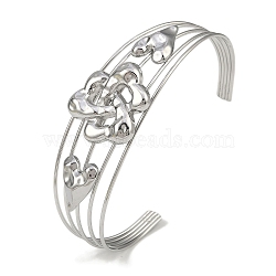 Non-Tarnish 304 Stainless Steel Hollow Open Cuff Bangles, Flower, 2-3/4~2-7/8 inch(6.9~7.3cm)x1-7/8 inch(4.7cm)(BJEW-Q348-03P-03)