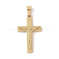 PVD Vacuum Plating 304 Stainless Steel Pendants, Crucifix Cross Charm, Religion, Golden, 30x18x4.5mm, Hole: 6x3mm(STAS-M068-09G)