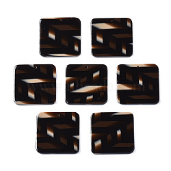 Cellulose Acetate(Resin) Pendants, Square with Tartan Pattern, Coconut Brown, 30x30x3mm, Hole: 1.4mm(KY-T022-54B)