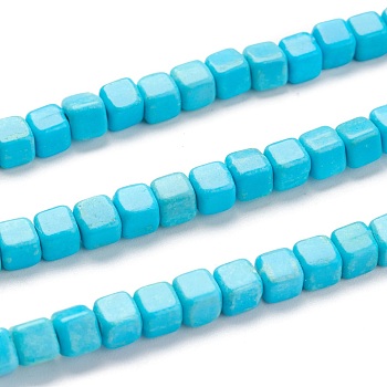 Synthetic Turquoise Beads, Dyed, Cube, 4.5x4.5x4.5mm, Hole: 1.4mm, about 84pcs/strand, 15.24 inch(38.7cm)