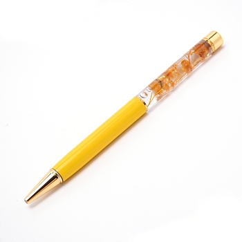 Alloy Dried Flower Tube Floating Ball Pens, for Office Supplies, Gold, 140x13x9.5mm