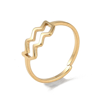 Real 18K Gold Plated 304 Stainless Steel Adjustable Finger Ring, Constellations Open Cuff Rings for Women, Aquarius, Adjustable, Surface: 6.5~9x6.5~12mm