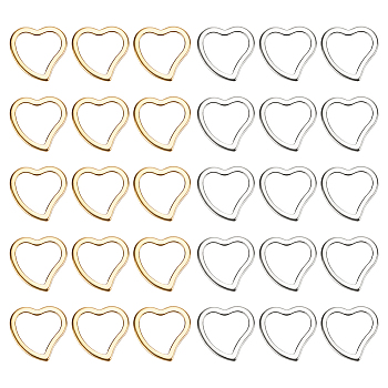 60Pcs 2 Colors 304 Stainless Steel Linking Ring, Heart, Golden & Stainless Steel Color, 14.5x15x1.5mm, Inner Diameter: 12x10mm, 30pcs/color