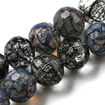 Baking Painted Glass Bead Strands, Faceted, Round, Black, 8mm, Hole: 1.2mm, about 50pcs/strand, 14.37 inch(36.5cm)