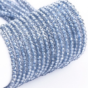 Electroplate Glass Beads Strands, Pearl Luster Plated, Faceted, Rondelle, Light Steel Blue, 2x1.5mm, Hole: 0.6mm, about 235~247pcs/Strand, 14.57~14.76 inch(37~37.5cm)