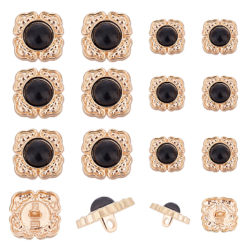 2 Style 1-Hole Alloy Shank Buttons, with Plastic Imitation Pearl, Rhombus, Black, 18~25x18~25x10.5~12mm, Hole: 2.5mm, 24pcs/box