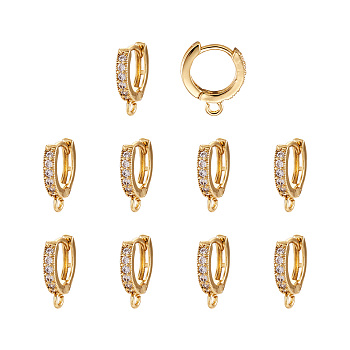 Eco-Friendly Brass Earring Hoops Findings, with Cubic Zirconia, Clear, Golden, 15x2.5x13.5mm, Hole: 1.5mm, Pin: 0.9mm