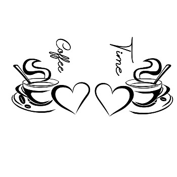 PVC Wall Stickers, for Home Living Room Bedroom Decoration, Coffee Cup, Black, 280x280mm, 2pcs/set