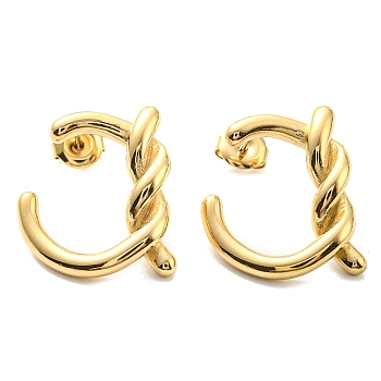 304 Stainless Steel Knot Stud Earrings, Real 14K Gold Plated, 21x19mm