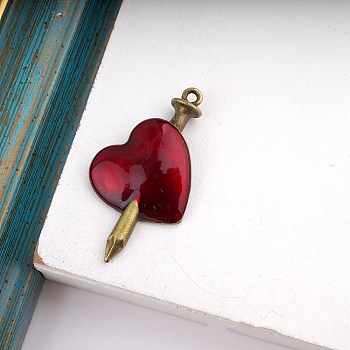 Halloween Alloy Pendants, with Enamel, for DIY Necklace Bracelet Earring Accessories, Heart, 20x37mm