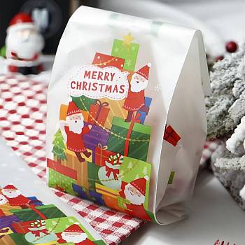 Christmas Theme Rectangle Paper Candy Bags, No Handle, for Gift & Food Wrapping Bags, Gift Box Pattern, 24.8x10x0.02cm, 50pcs/bag