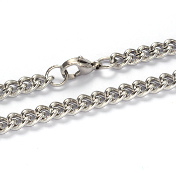 201 Stainless Steel Twisted Chain Curb Chain Necklaces, with Lobster Claw Clasps, Stainless Steel Color, 23.62 inch(60cm), 5mm