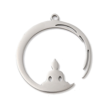 201 Stainless Steel Pendants, Vinyasa, Stainless Steel Color, 30.5x28x1mm, Hole: 1.6mm