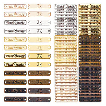 Elite 120Pcs 6 Colors Alloy Connector Charms, Rectangle with Word Handmade, Mixed Color, 25.5x6x1.5mm, Hole: 1.4mm, 20pcs/color