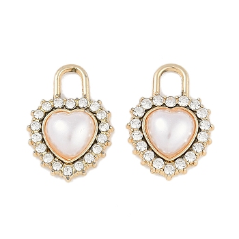 UV Plating Alloy Pendants, with Rhinestone and ABS Plastic Imitation Pearl Beads, Lead Free & Cadmium Free, Heart Lock, Golden, 20x15x5mm, Hole: 5x4mm