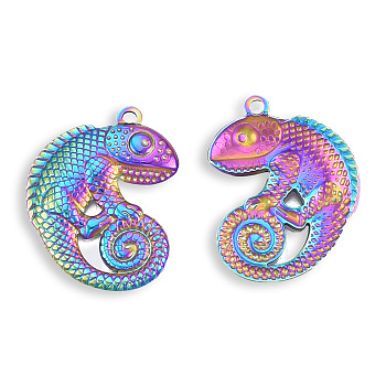 Ion Plating(IP) 201 Stainless Steel Pendants, Lizard, Rainbow Color, 30x24.5x3mm, Hole: 1.8mm