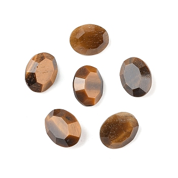 Natural Tiger Eye Cabochons, Oval, Faceted, 10x8x4mm