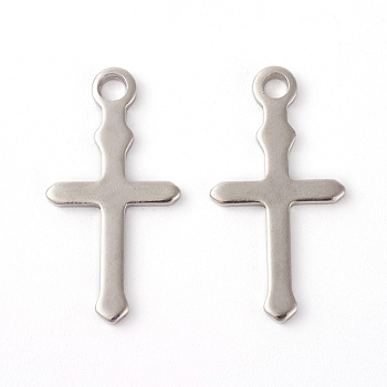 201 Stainless Steel Pendants, Cross, Stainless Steel Color, 24x12x1mm, Hole: 2mm