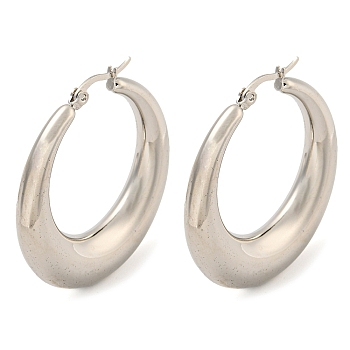 202 Stainless Steel Hoop Earrings, with 304 Stainless Steel Pins for Women, Stainless Steel Color, 40.5x8mm