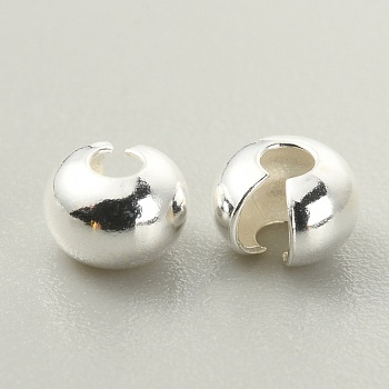 925 Sterling Silver Crimp Beads Covers, Flat Round, Silver, 5.5x4mm, Hole: 1.8mm