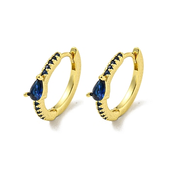 Brass Micro Pave Cubic Zirconia Hoop Earring, Real 18K Gold Plated, Blue, 16x4mm