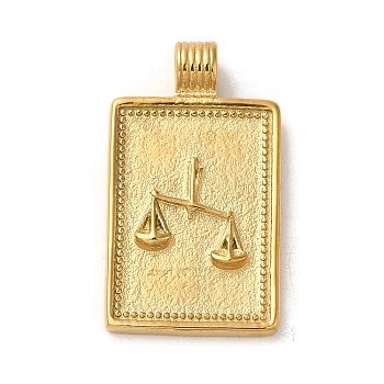 304 Stainless Steel Pendants, Rectangle with Constellations, Real 14K Gold Plated, Libra, 25x14x2mm, Hole: 2mm