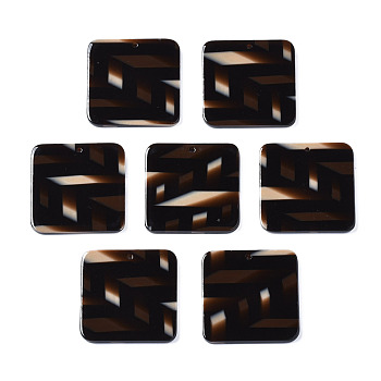 Cellulose Acetate(Resin) Pendants, Square with Tartan Pattern, Coconut Brown, 30x30x3mm, Hole: 1.4mm