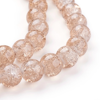 Crackle Glass Beads Strands, Round, BurlyWood, 10mm, Hole: 1.3~1.6mm, about 80pcs/strand, 31.4 inch