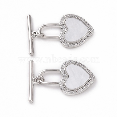Brass Micro Pave Clear Cubic Zirconia with Shell Toggle Clasps(KK-E068-VC169)-2