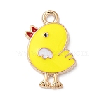 Alloy Enamel Pendants, Light Gold, Chicken Charm, Yellow, 21x14x2mm, Hole: 1.8mm(FIND-WH0152-089KCG-01)