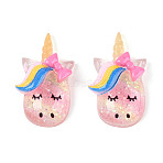 Resin Cabochons, with Glitter Sequins, Unicorn, Colorful, 27x16x7mm(CRES-N018-033)