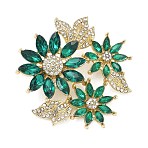Alloy Rhinestone Lapel Pin Brooches for Clothes, Flower, Golden, Fern Green, 39x40mm(RB-CBA1800-01)