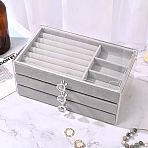 Plastic Jewerly Organizer Case with 3 Velvet Drawers, for Earrings Necklaces Rings Storage, Rectangle, Gray, 13.5x23.5x11cm(PW-WG81225-01)
