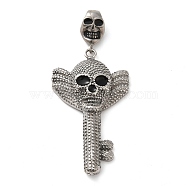 Halloween 304 Stainless Steel Enamel Pendants, Key with Skull Charm, Stainless Steel Color, 69mm(STAS-Q317-05B-AS)