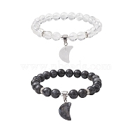 2Pcs 2 Style Natural & Synthetic Mixed Gemstone Stretch Bracelets Set, Couple Bracelets with Moon Charms, Inner Diameter: 2-5/8 inch(6.6cm), 1Pc/style(BJEW-JB10166)