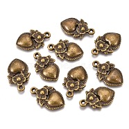 Tibetan Style Alloy Pendants, Flower & Heart, Nickel Free, Antique Bronze, 18.3x11.3x2.6mm, Hole: 1.2mm(TIBEP-L006-108AB-NF)