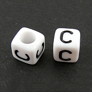 Letter Acrylic European Beads, Horizontal Hole, Cube, Letter.C, 10x10x10mm, Hole: 3.5~4mm, about 59pcs/50g(X-OPDL-R050-10mm-C)