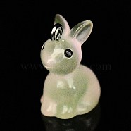 Luminous Translucent Resin Pendants, Rabbit Charm, with Platinum Tone Iron Loops, White, 24x14.5x19.5mm, Hole: 2.5mm(RESI-A017-04B)