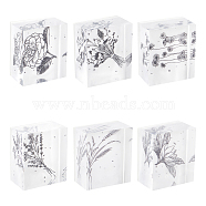 Globleland 6Pcs 6 Style Acrylic & Rubber Stamps, for DIY Craft Card Scrapbooking Supplies, Rectangle, Flower Pattern, 3.1x3.6x1.8cm, 1pc/style(DIY-GL0002-43)