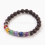 Natural Gemstone Stretch Bracelets, with Natural Sandalwood Beads and Tibetan Style Spacer Beads, 2 inch(5.2cm)(BJEW-JB03824-01)