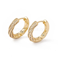Clear Cubic Zirconia Twist Hoop Earrings, Rack Plating Brass Jewelry for Women, Cadmium Free & Nickel Free & Lead Free, Real 18K Gold Plated, 18.5x20x3.5mm, Pin: 0.8mm(EJEW-B014-02G)