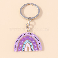 Acrylic Rainbow Pendant Keychain, Iron Key Ring Keychain, Dark Violet, 8cm(RABO-PW0001-078Q)