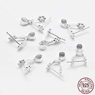 Rhodium Plated 925 Sterling Silver Pendant Bails, Ice Pick & Pinch Bails, Platinum, 6x6mm Inner Diameter, 11x10x4.5mm, Pin: 0.5mm, Hole: 3x4mm and 1mm(STER-E050-09P)