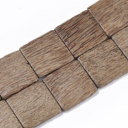 Undyed & Natural Coconut Wood Beads Strands, Waxed, Square, Camel, 39.5~40.5x34.5~40x6.5~7mm, Hole: 2mm, about 10pcs/strand, 15.35 inch(WOOD-T024-032)